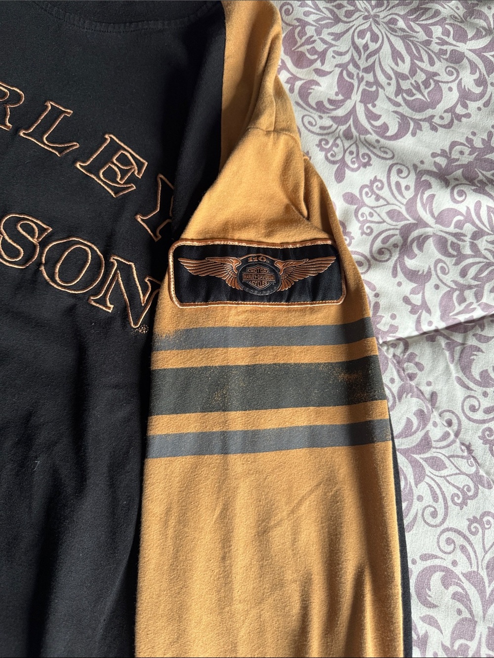 Harley-Davidson Black & Gold Two-Tone Long Sleeve Shirt-L - Picture 2 of 4
